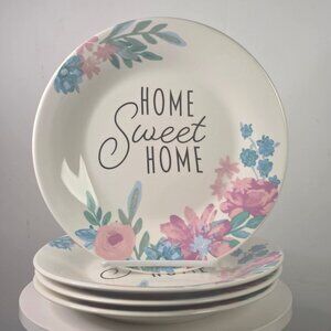Set 4 Royal Norfolk Home Sweet Home 8" Plates Floral Stoneware Spring New